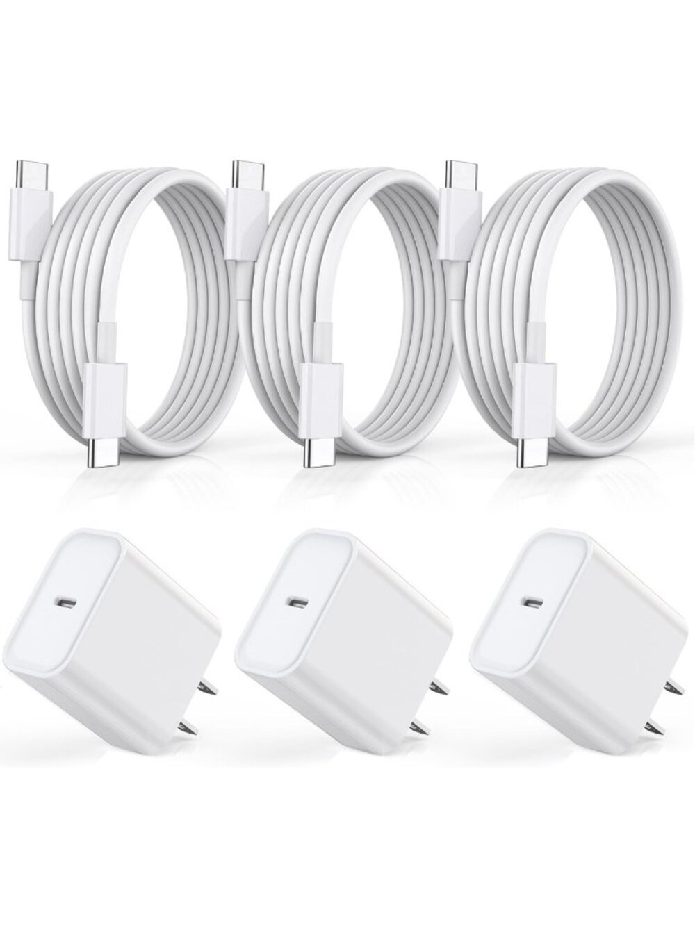 3-Pack Fast Charger & 6FT USB-C to Type C Cable for iPhone 17/16/15 & iPad Pro